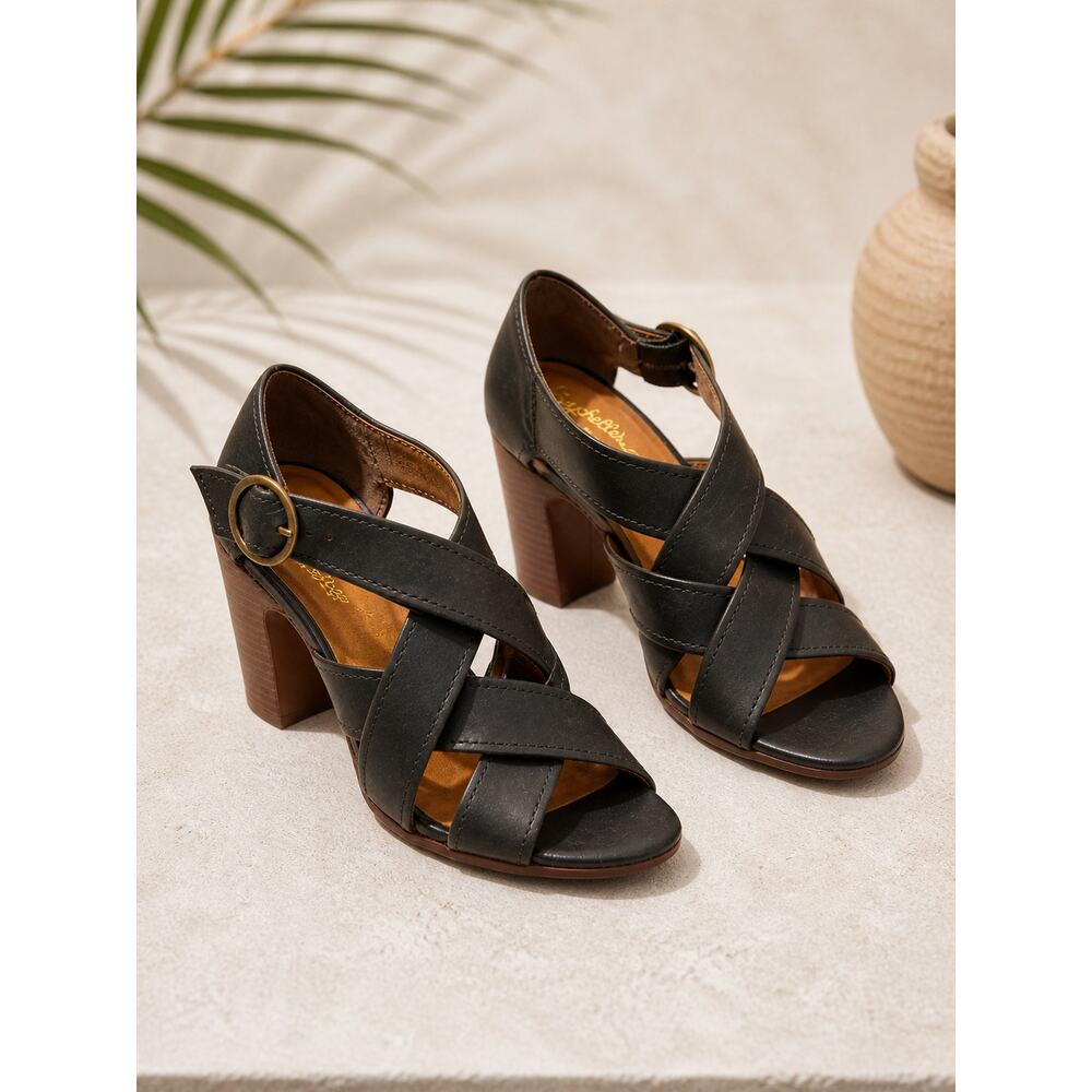 Seychelles Black Crisscross Block Heel Sandals